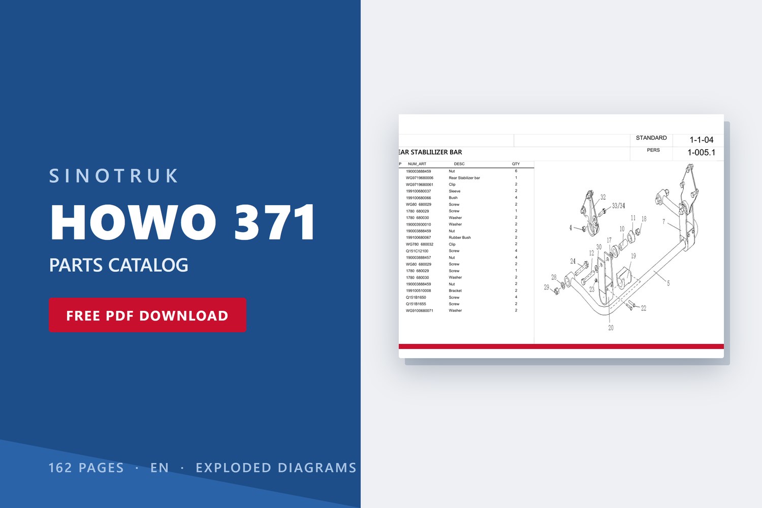SINOTRUK HOWO 371 truck parts catalog, 162 pages, free PDF download from Sagatruck